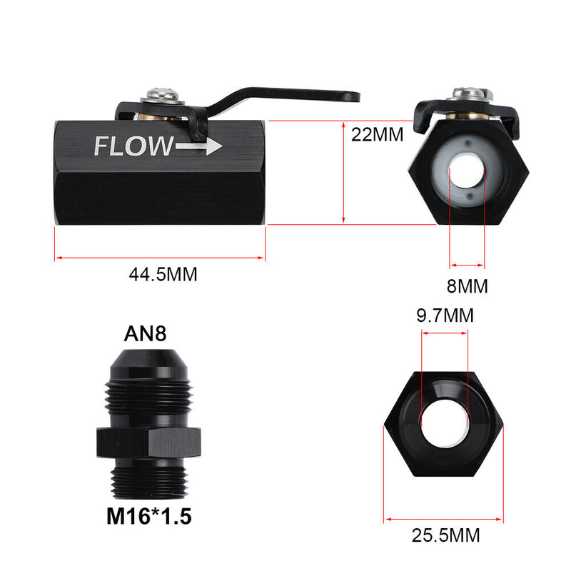 DURAFORCE AN8 8AN Fuel Shut Off Valve With Cable Lever Aluminium - Black