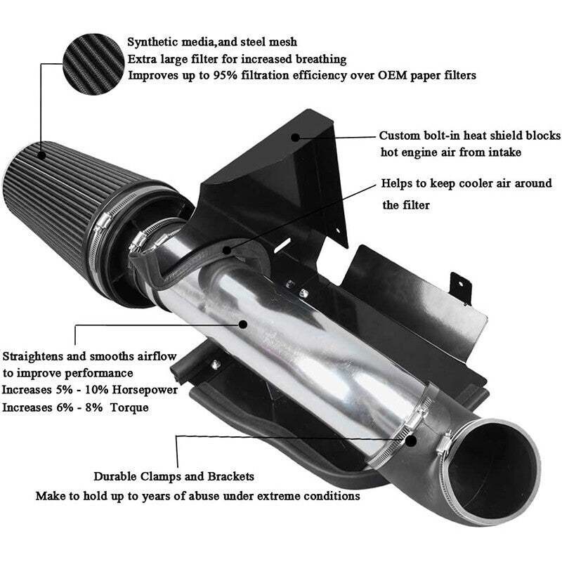 DURAFORCE 4" Cold Air Intake System+Heat Shield For 99-06 Chevy GMC V8 4.8L/5.3L/6.0L