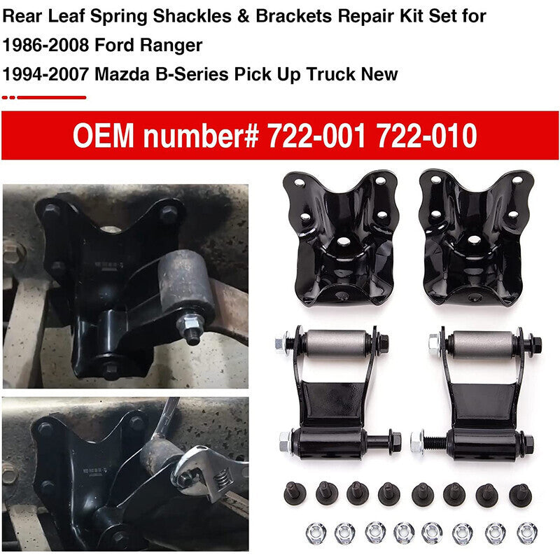 DURAFORCE Rear Leaf Spring Hanger Bracket and Shackle Kit for Ford Ranger 722-001 722-010