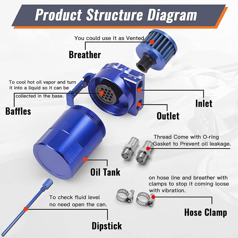 DURAFORCE Oil Catch Can Kit Reservoir Baffled Tank with Breather Filter Universal Aluminum