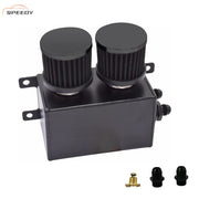 DURAFORCE -10AN Oil Catch Can Baffled 2 Port Reservoir Tank + Dual Breather Filter New