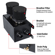 DURAFORCE -10AN Oil Catch Can Baffled 2 Port Reservoir Tank + Dual Breather Filter New