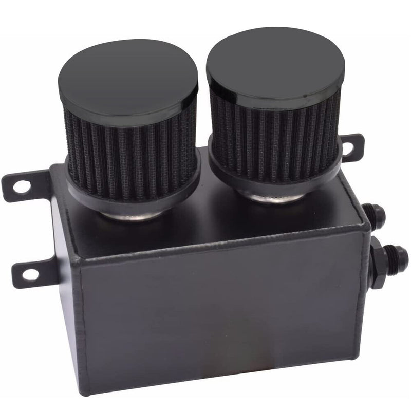 DURAFORCE -10AN Oil Catch Can Baffled 2 Port Reservoir Tank + Dual Breather Filter New