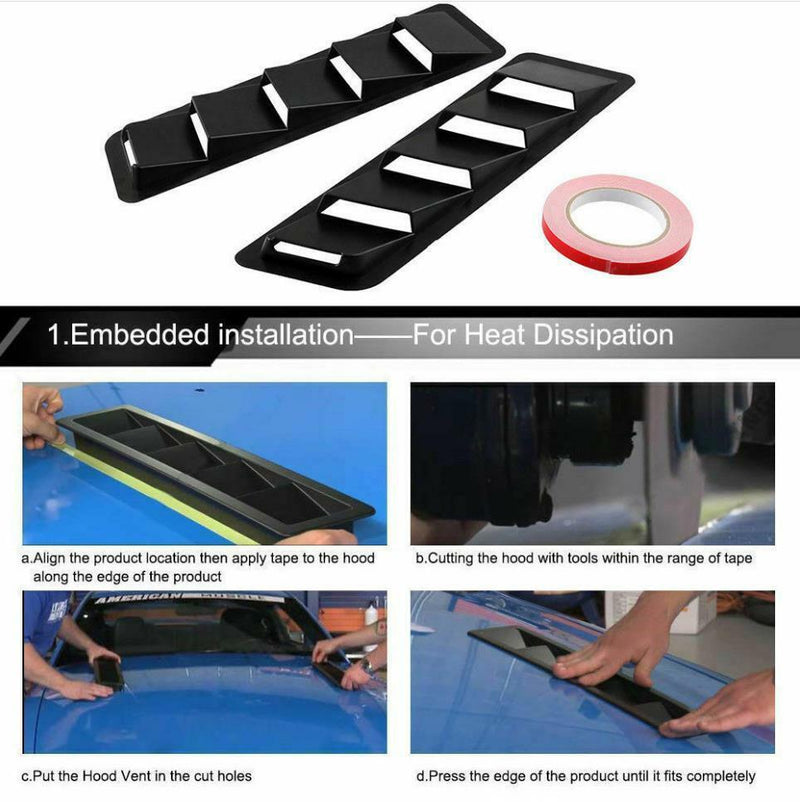 DURAFORCE 2X Black Car Hood Vent Scoop Louver Scoop Cover Cold Air Flow Intake Universal