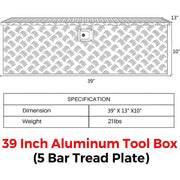 DURAFORCE 39x13x10 Inch Aluminum Pickup Truck Trunk Bed Tool Box Trailer Storage With Lock