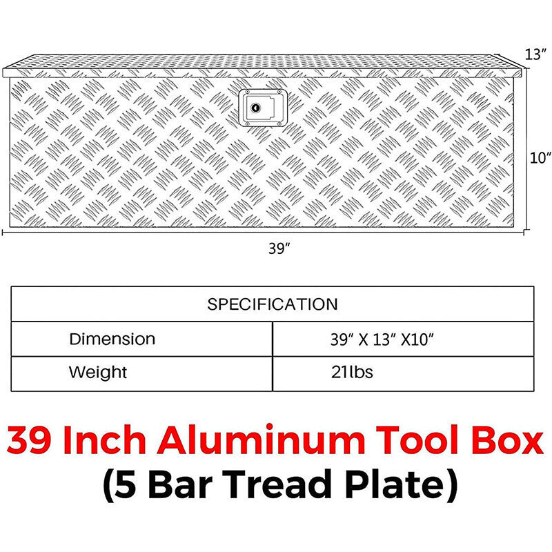 DURAFORCE 39x13x10 Inch Aluminum Pickup Truck Trunk Bed Tool Box Trailer Storage With Lock