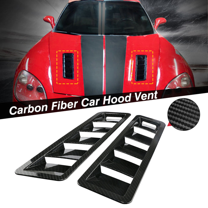 DURAFORCE 2x Carbon Fiber Car Hood Vent Scoop Louver Scoop Cover Air Flow Intake Universal