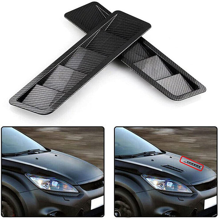 DURAFORCE 2x Carbon Fiber Car Hood Vent Scoop Louver Scoop Cover Air Flow Intake Universal