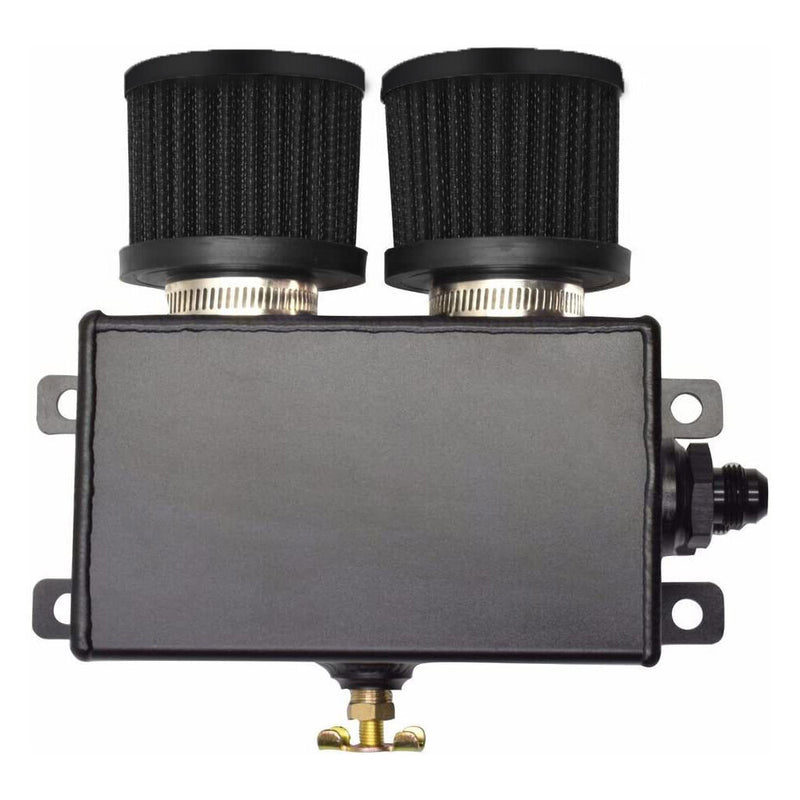 DURAFORCE AN10 -10AN Oil Catch Can Reservoir Tank 2 Port Dual Breather Filter Baffled Kit