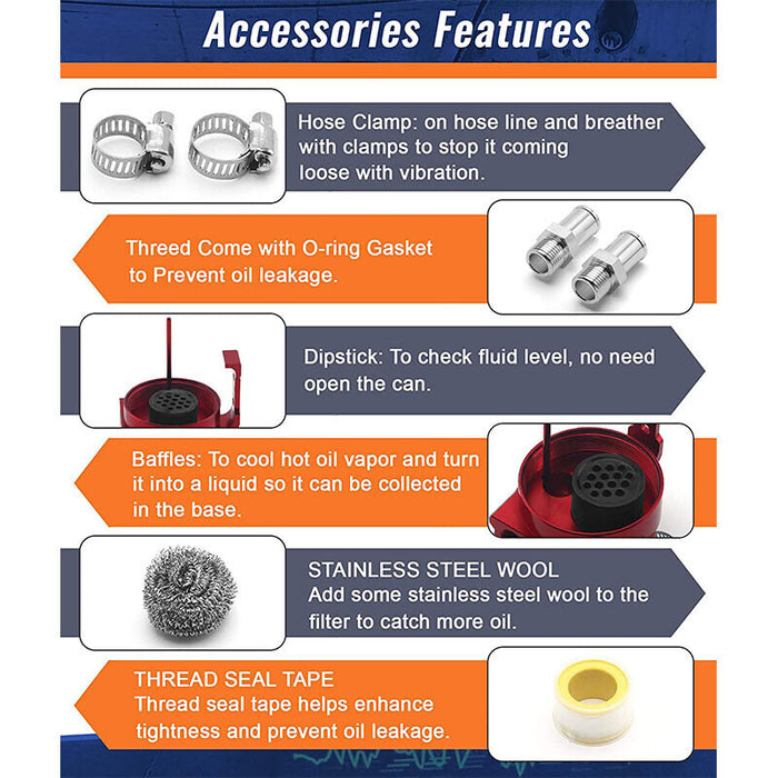 DURAFORCE Oil Catch Can Tank Kit Polish Reservoir with Breather Filter 3/8" Fuel Line Red