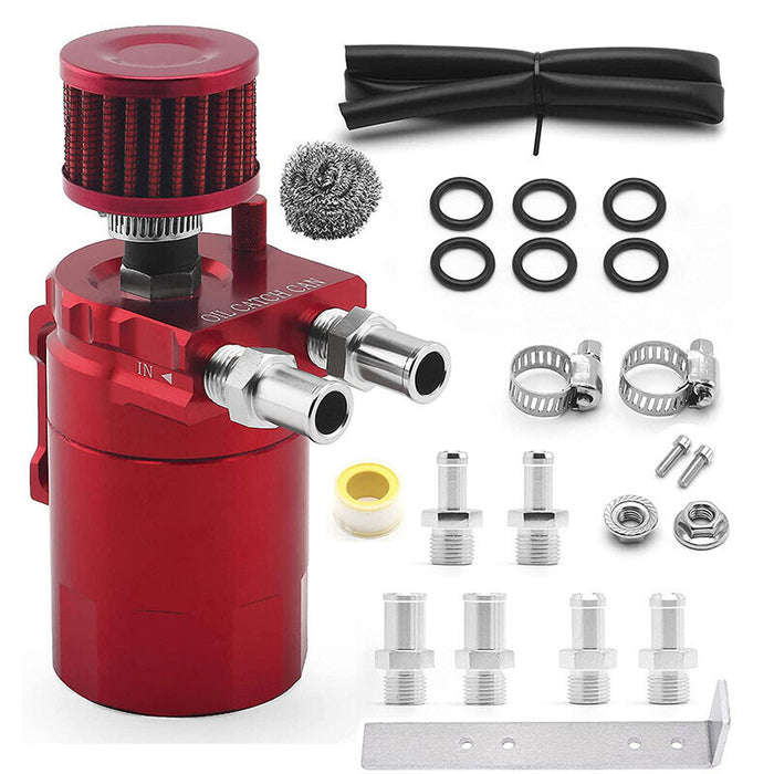 DURAFORCE Oil Catch Can Tank Kit Polish Reservoir with Breather Filter 3/8" Fuel Line Red