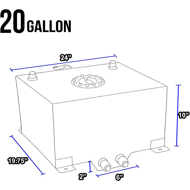 DURAFORCE 20 Gallon Lightweight Polished Aluminum Race Drift Fuel Cell Tank with Sensor