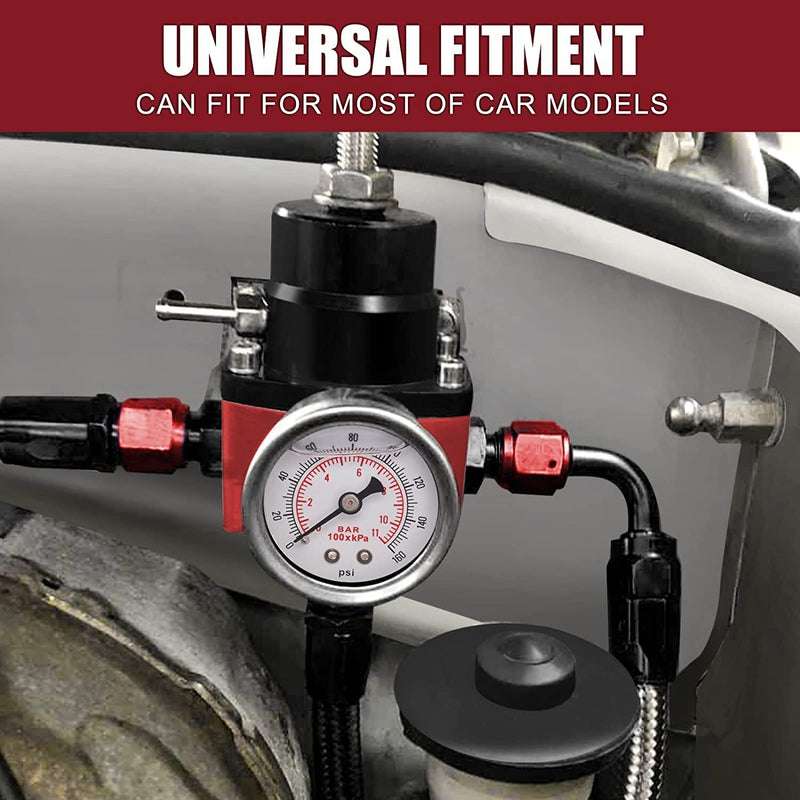 DURAFORCE Adjustable Fuel Pressure Regulator Kit Oil 0-100psi Gauge -6AN Fittings Hose