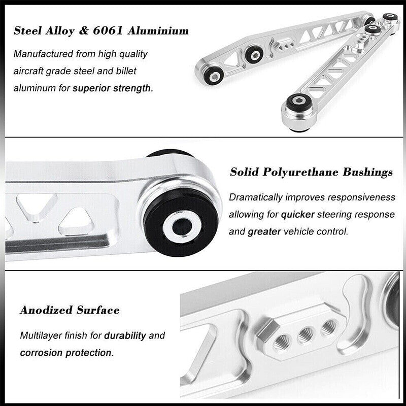 DURAFORCE Silver Rear Lower Control Arm Subframe Brace Tie Bar For Honda Civic 96-00 EK US