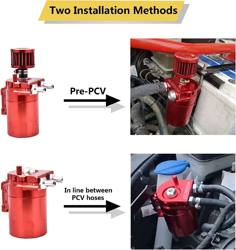 DURAFORCE Baffled Oil Catch Can Oil Separator Breather 300ml Aluminum Red Universal