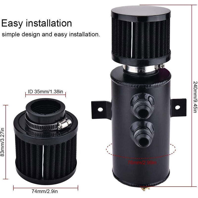 DURAFORCE Aluminum AN10 10AN Oil Catch Can Reservoir Tank + Breather Filter Baffled Kit