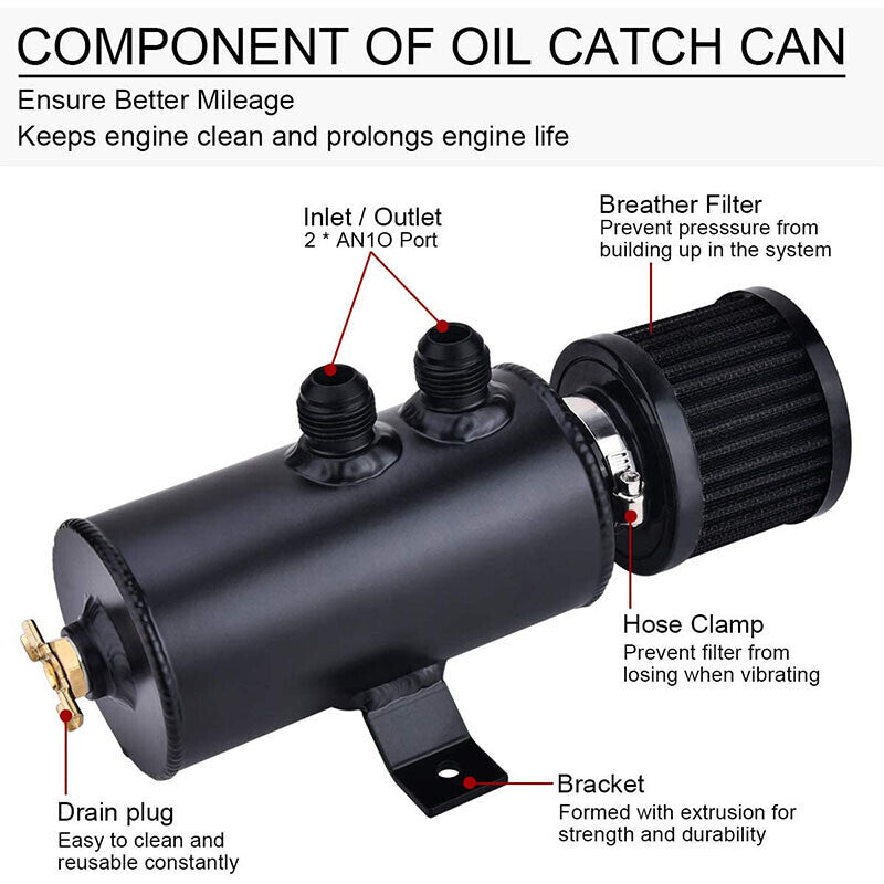 DURAFORCE Aluminum AN10 10AN Oil Catch Can Reservoir Tank + Breather Filter Baffled Kit