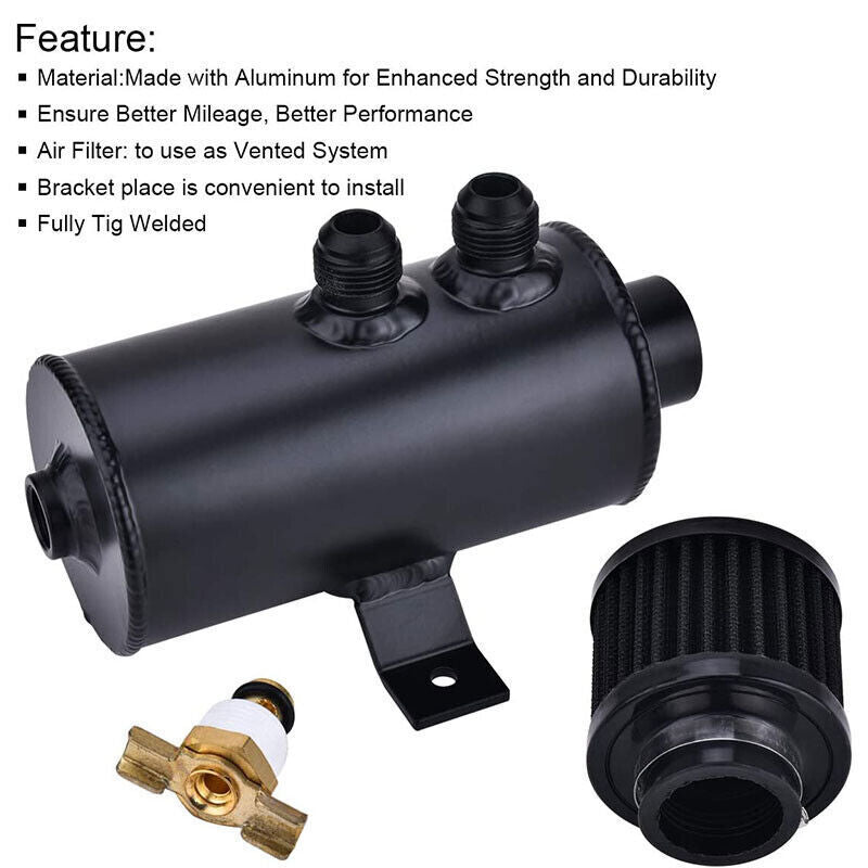 DURAFORCE Aluminum AN10 10AN Oil Catch Can Reservoir Tank + Breather Filter Baffled Kit