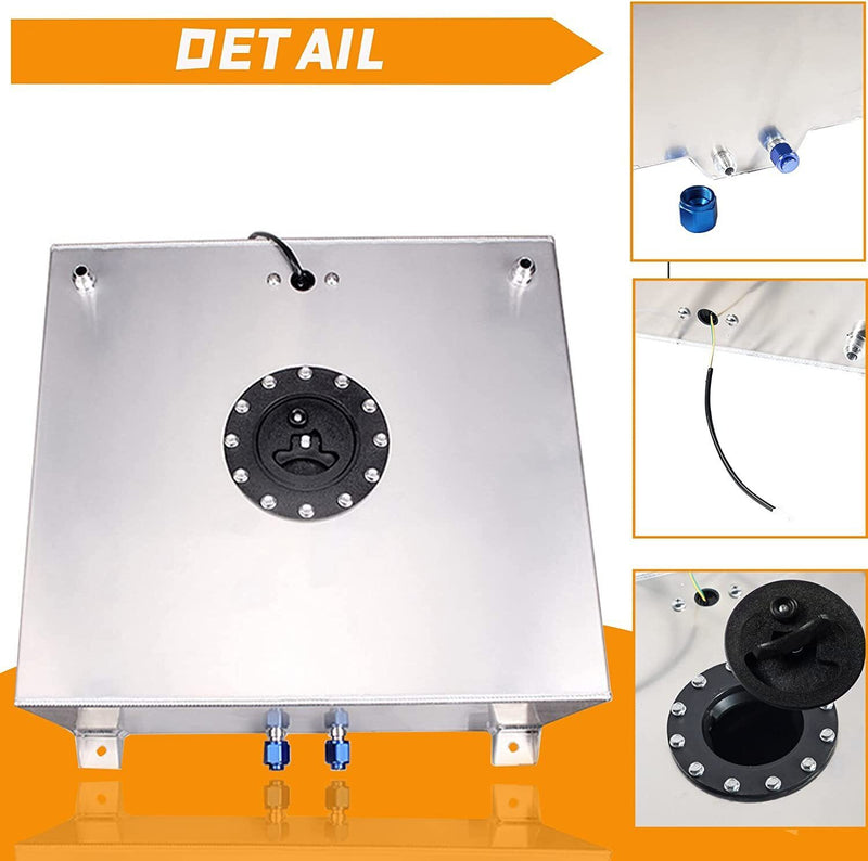 DURAFORCE 8 Gal Fuel Cell Gas Tank Aluminum Polished Racing Street with Level Sender Silve