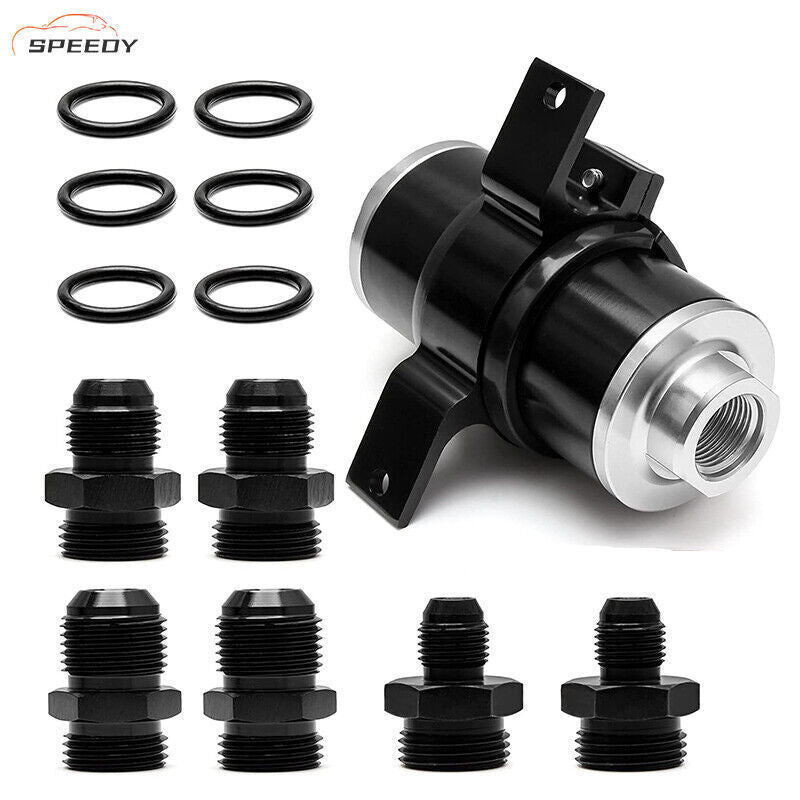 DURAFORCE Inline 100 Micron Fuel Filter 6AN 8AN 10AN Adapter 50MM+ Mount Bracket Universal
