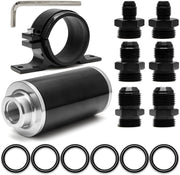 DURAFORCE Inline 100 Micron Fuel Filter 6AN 8AN 10AN Adapter 50MM+ Mount Bracket Universal