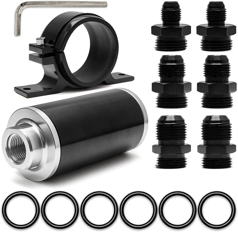 DURAFORCE Inline 100 Micron Fuel Filter 6AN 8AN 10AN Adapter 50MM+ Mount Bracket Universal