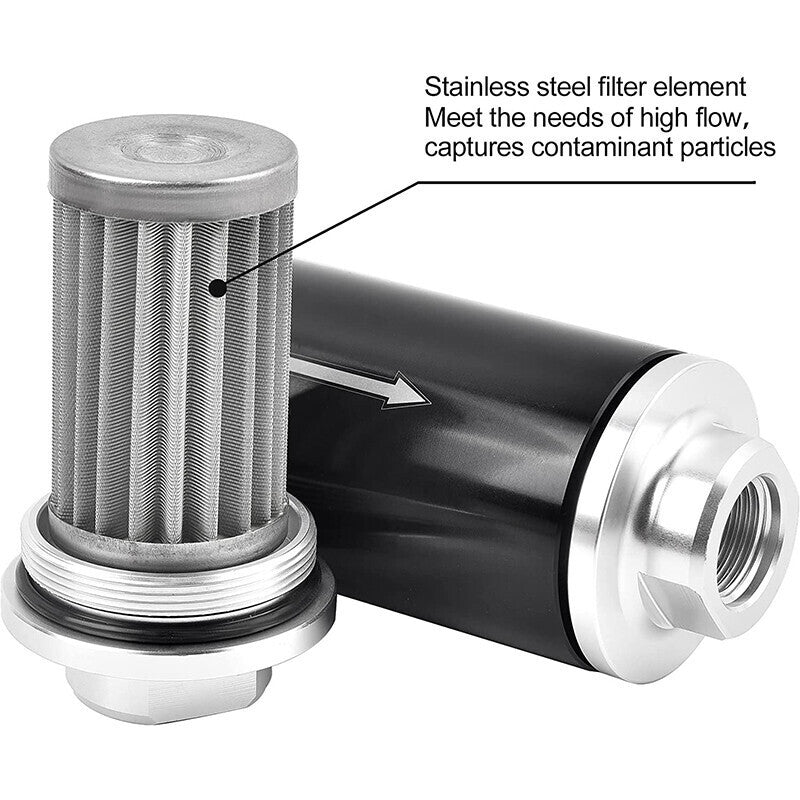 DURAFORCE Inline 100 Micron Fuel Filter 6AN 8AN 10AN Adapter 50MM+ Mount Bracket Universal