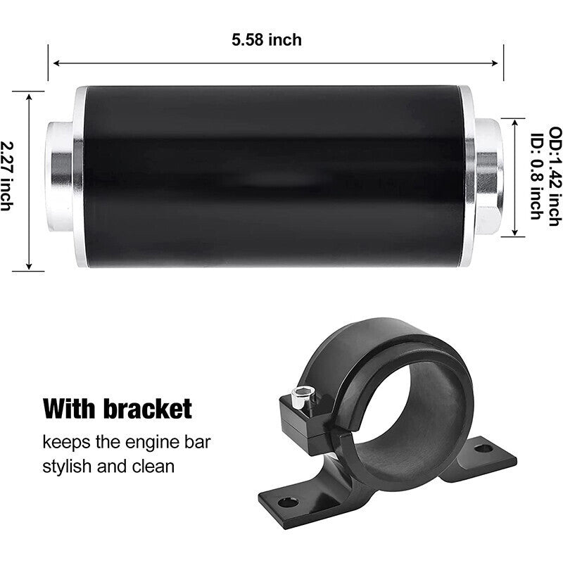DURAFORCE Inline 100 Micron Fuel Filter 6AN 8AN 10AN Adapter 50MM+ Mount Bracket Universal
