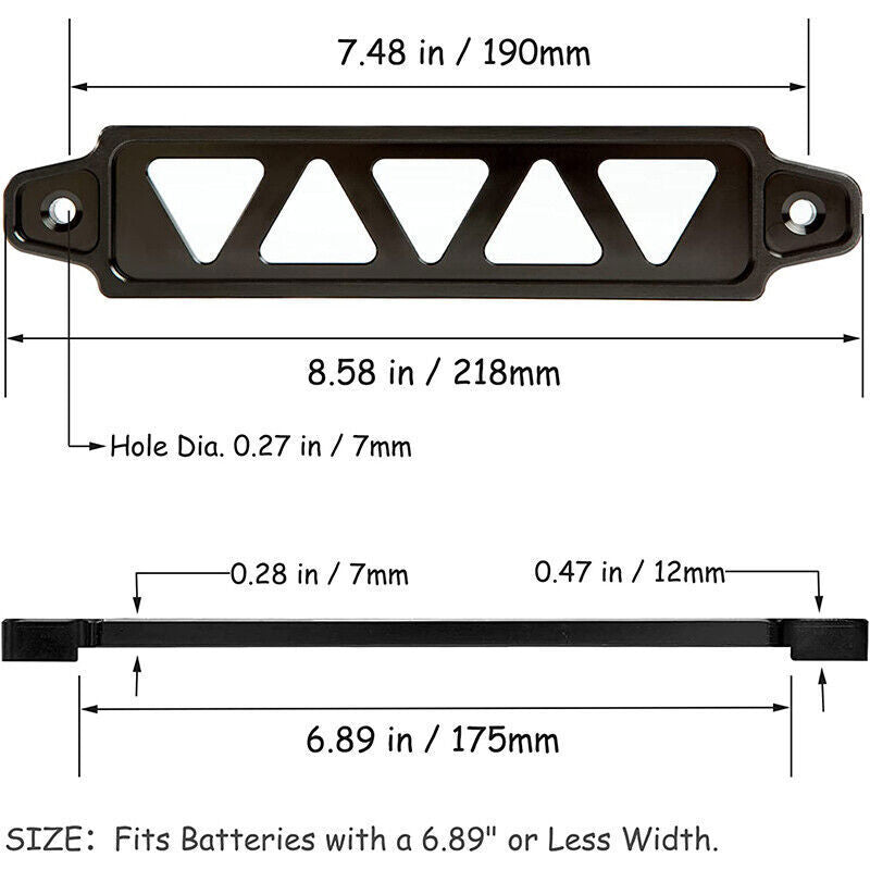DURAFORCE Car Battery Tie Down Mount Bracket Brace Bar Universal Aluminum with Bolts Black