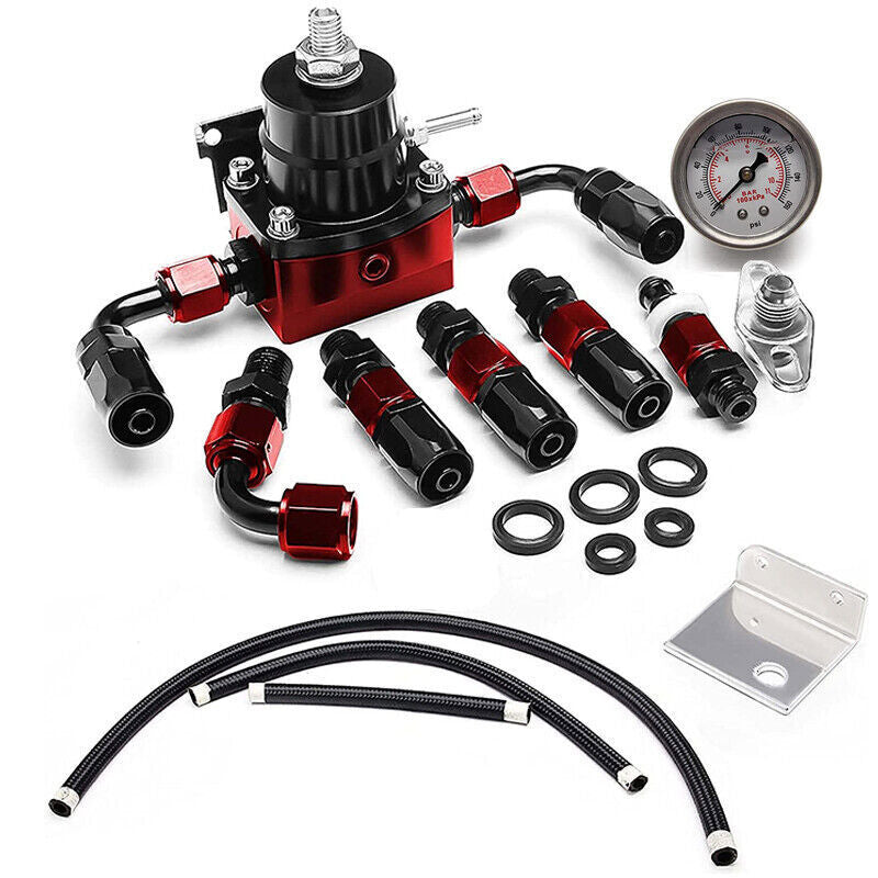 DURAFORCE Black-Red Adjustable Fuel Pressure Regulator Kit Oil 0-100psi Gauge -6AN New