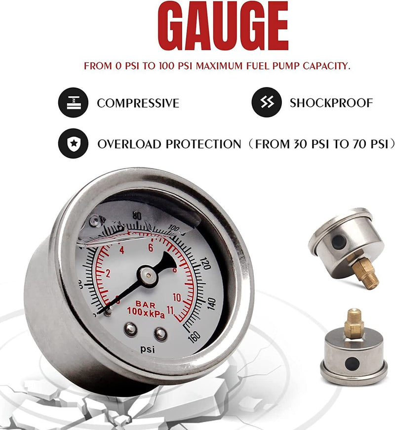 DURAFORCE Black-Red Adjustable Fuel Pressure Regulator Kit Oil 0-100psi Gauge -6AN New