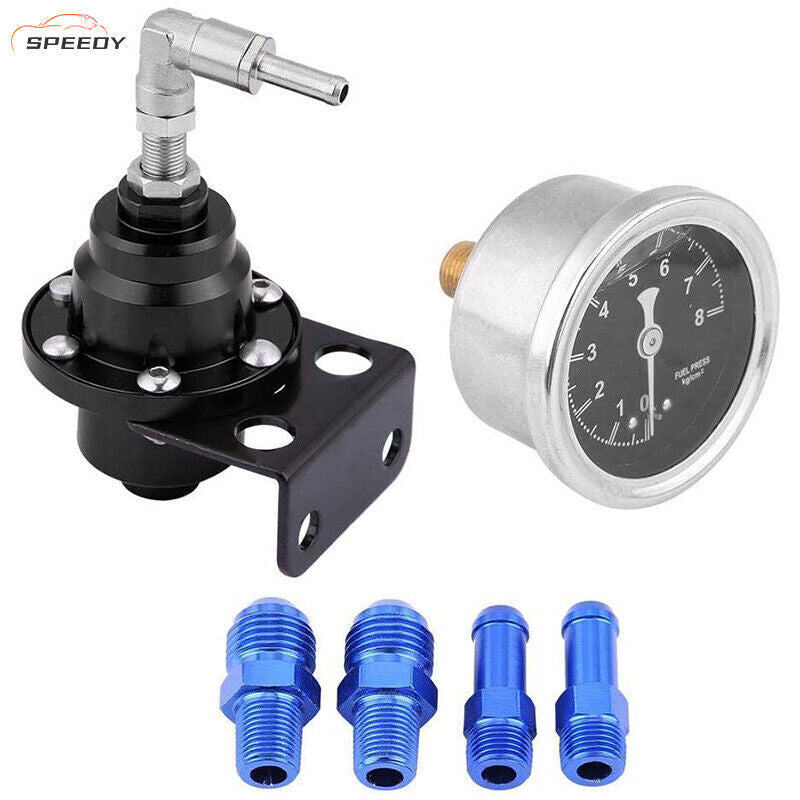 DURAFORCE Fuel Pressure Regulator Adjustable With Gauge Type-S 185001 6-AN Fittings Black