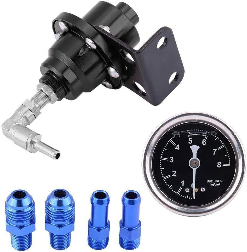 DURAFORCE Fuel Pressure Regulator Adjustable With Gauge Type-S 185001 6-AN Fittings Black