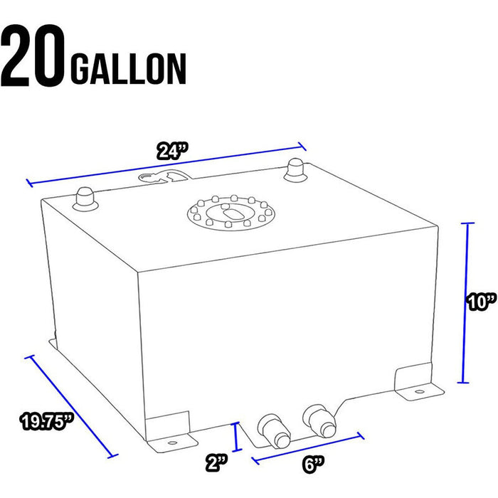 DURAFORCE 20 Gallon Lightweight Aluminum Race Drift Fuel Cell Tank+Level Sender Sliver