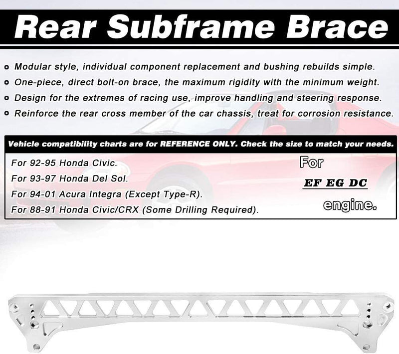 DURAFORCE Rear Lower Control Arm Subframe Brace Tie Bar for 92-95 Honda Civic EG 94-01 Ac
