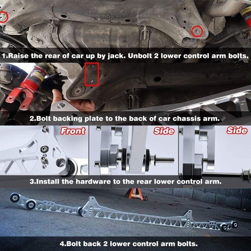 DURAFORCE Rear Lower Control Arm Subframe Brace Tie Bar for 92-95 Honda Civic EG 94-01 Ac