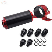 DURAFORCE Black-Red Inline 100 Micron Fuel Filter 6AN 8AN 10AN Adapter 50MM+ Mount Bracket