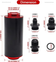 DURAFORCE Black-Red Inline 100 Micron Fuel Filter 6AN 8AN 10AN Adapter 50MM+ Mount Bracket