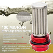 DURAFORCE Black-Red Inline 100 Micron Fuel Filter 6AN 8AN 10AN Adapter 50MM+ Mount Bracket