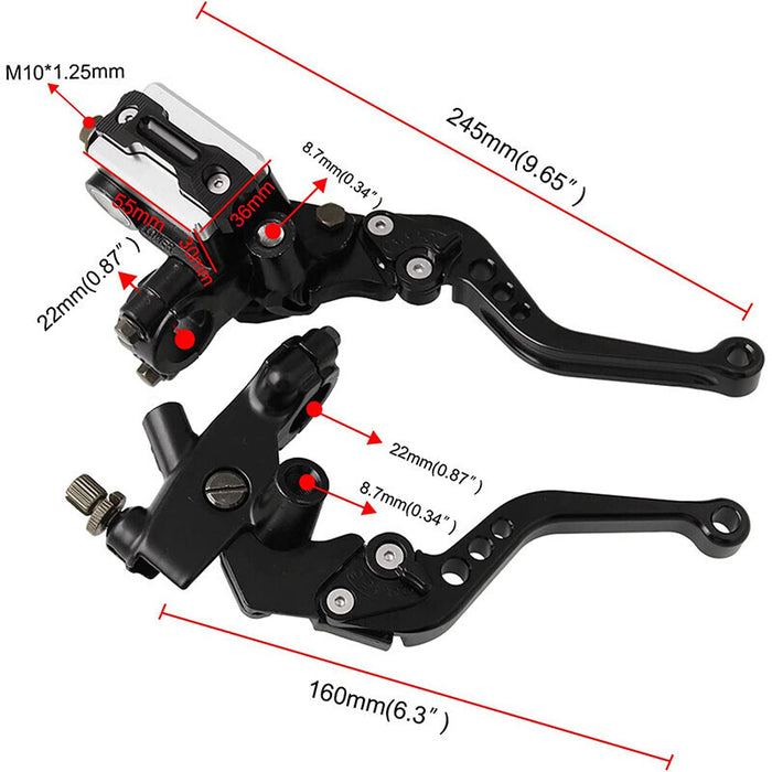DURAFORCE 7/8" Motorcycle Handlebar Hydraulic Brake Master Cylinder & Clutch Lever Black