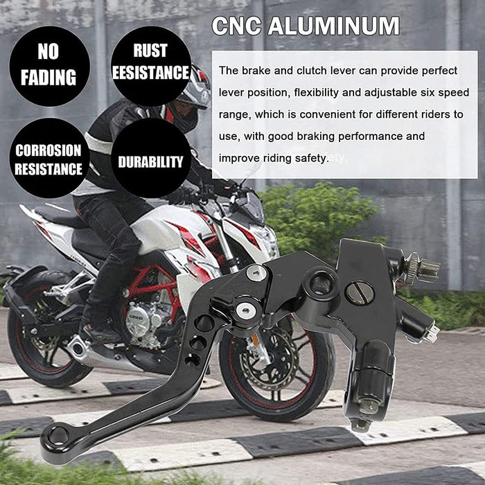 DURAFORCE 7/8" Motorcycle Handlebar Hydraulic Brake Master Cylinder & Clutch Lever Black