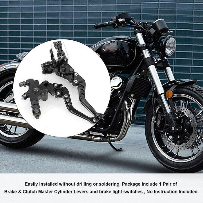 DURAFORCE 7/8" Motorcycle Handlebar Hydraulic Brake Master Cylinder & Clutch Lever Black
