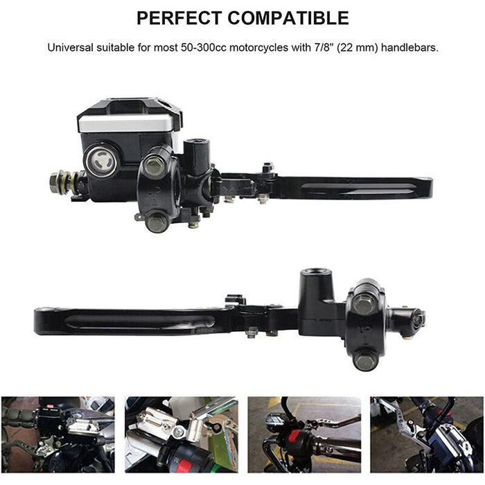 DURAFORCE 7/8" Motorcycle Handlebar Hydraulic Brake Master Cylinder & Clutch Lever Black