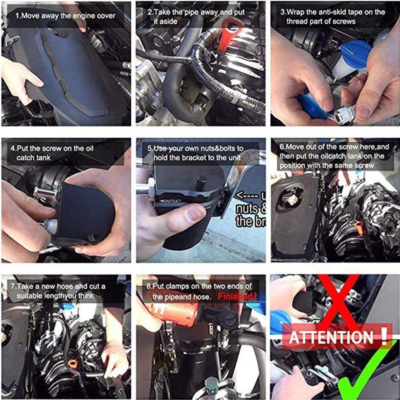 DURAFORCE Oil Catch Can Kit Reservoir Baffled Tank with Breather Hose Universal Sliver