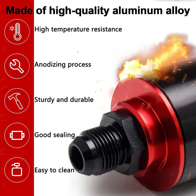 DURAFORCE 50MM Red Filter 100Micron Cleanable Inline Fuel Filter Red 6/8/10AN Adapter