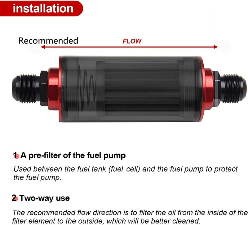 DURAFORCE 50MM Red Filter 100Micron Cleanable Inline Fuel Filter Red 6/8/10AN Adapter