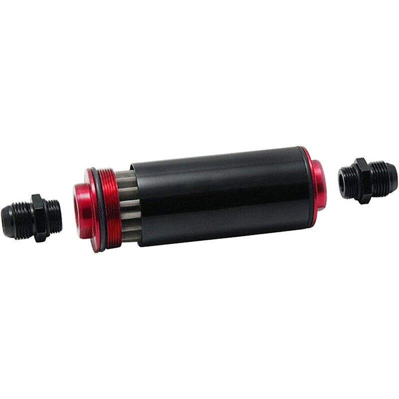 DURAFORCE 50MM Red Filter 100Micron Cleanable Inline Fuel Filter Red 6/8/10AN Adapter
