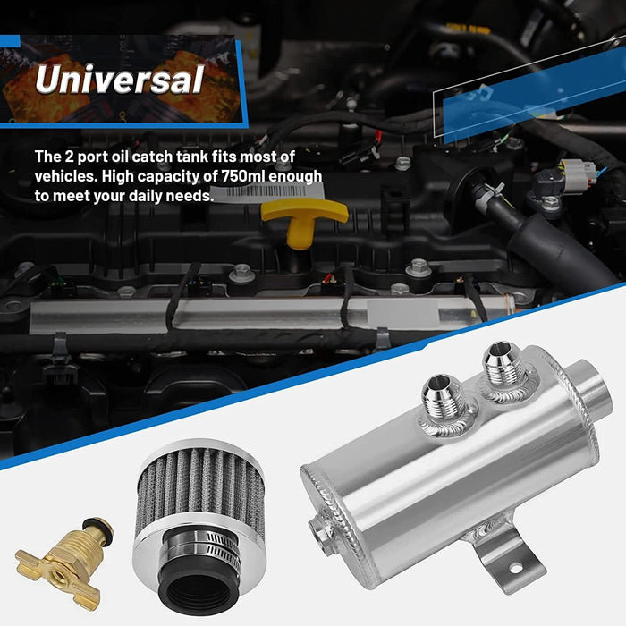 DURAFORCE 750ml 10AN Oil Catch Can Reservoir Tank & Breather Filter Baffled Kit Aluminum