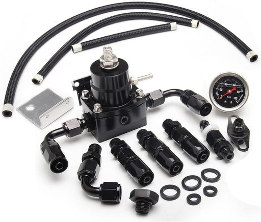 DURAFORCE Universal Fuel Pressure Regulator Kit 100psi Guage AN6 Fuel Line Hose Fittings