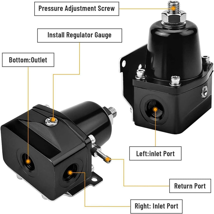 DURAFORCE Universal Fuel Pressure Regulator Kit 100psi Guage AN6 Fuel Line Hose Fittings